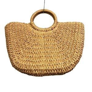 Crossi Woven Boho Paper Straw Half Moon Round Circle Handle Large Bag